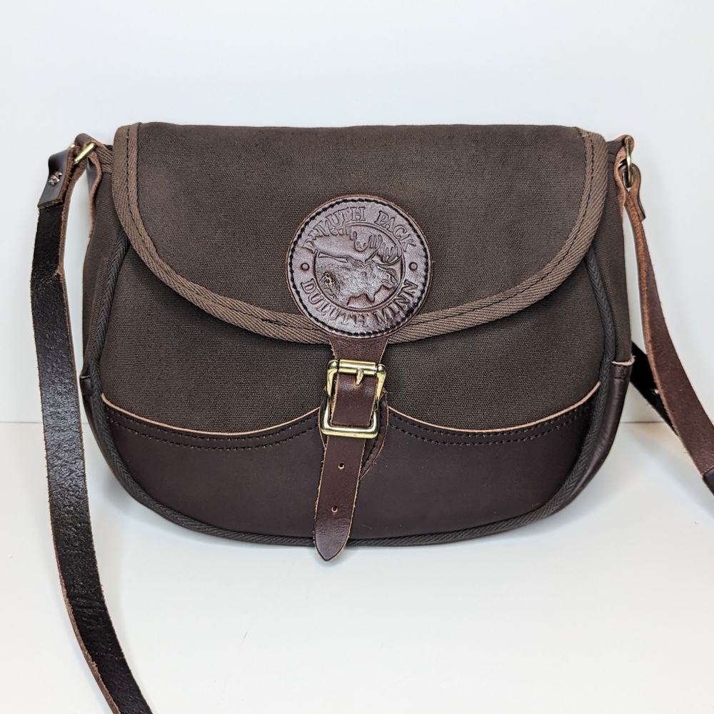 Duluth Pack Deluxe shell bag brown leather canvas buckle